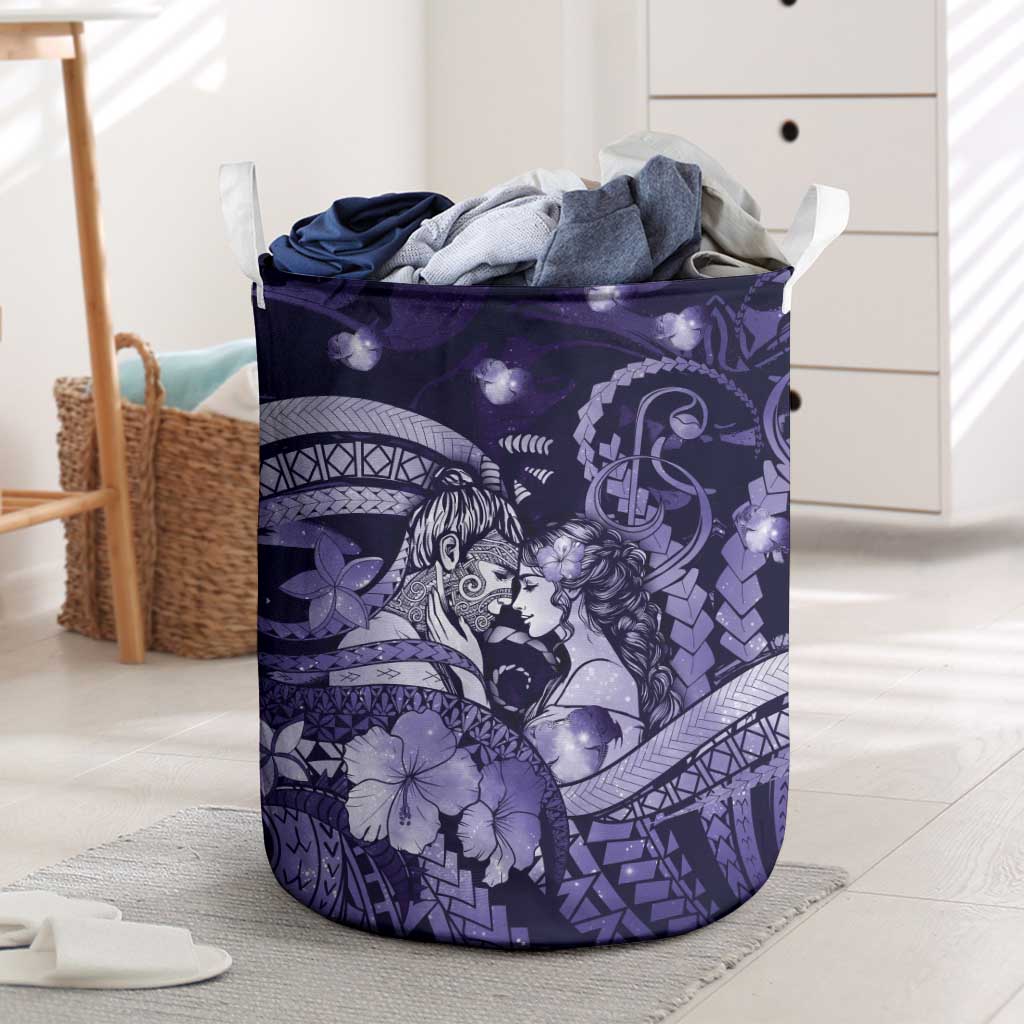 Maori Romantic Valentine Laundry Basket The Hongi Kiss Purple Galaxy