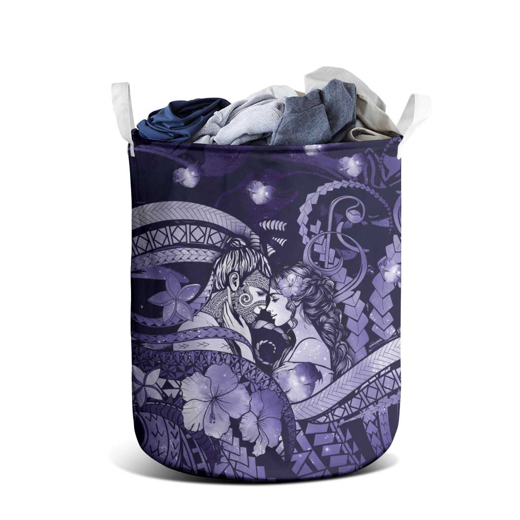 Maori Romantic Valentine Laundry Basket The Hongi Kiss Purple Galaxy