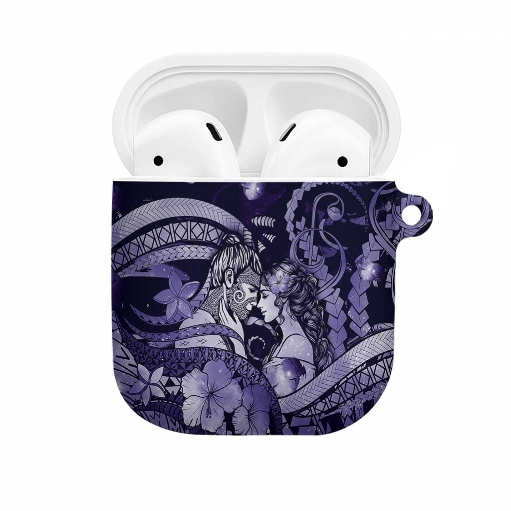 Maori Romantic Valentine AirPods Case The Hongi Kiss Purple Galaxy