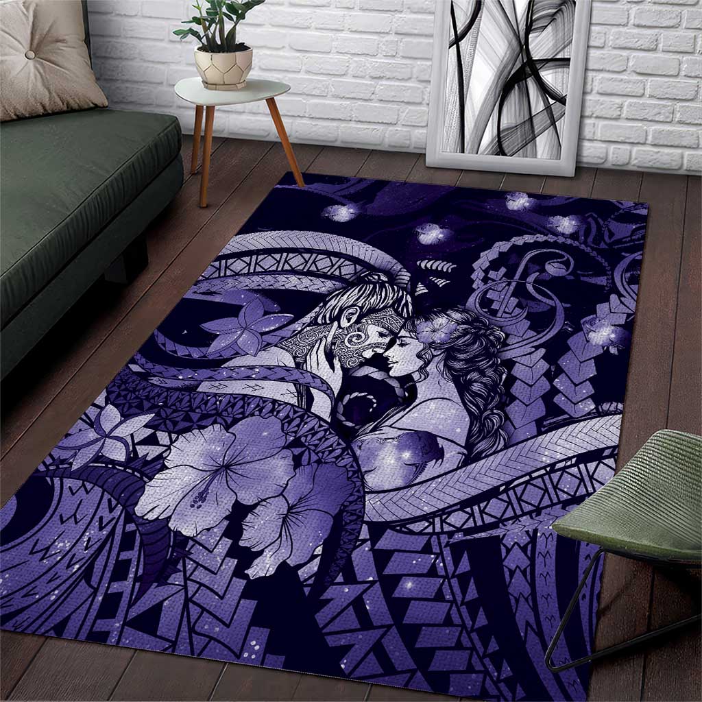 Maori Romantic Valentine Area Rug The Hongi Kiss Purple Galaxy