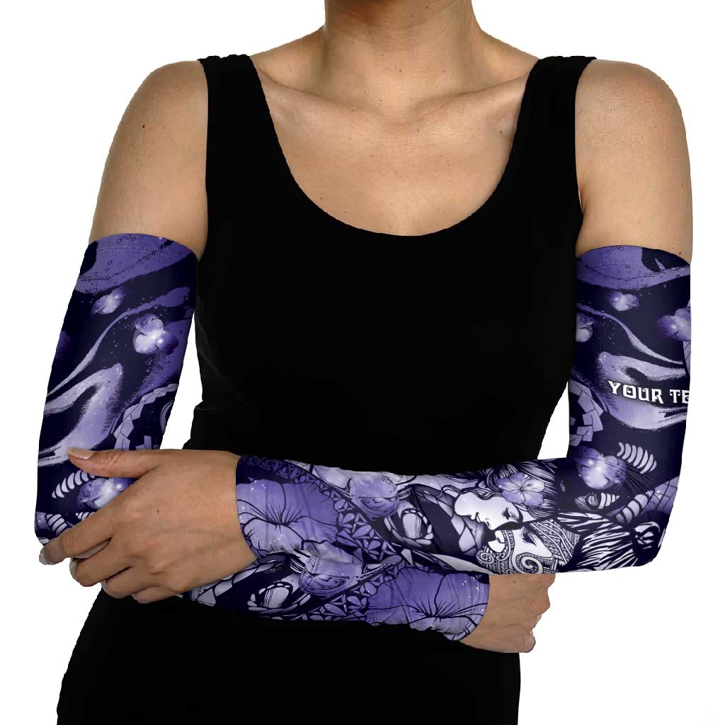 Personalised Maori Romantic Valentine Arm Sleeves The Hongi Kiss Purple Galaxy