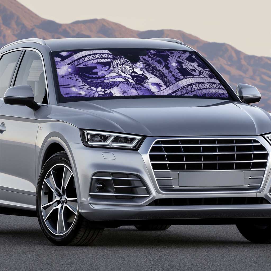 Maori Romantic Valentine Auto Sun Shade The Hongi Kiss Purple Galaxy