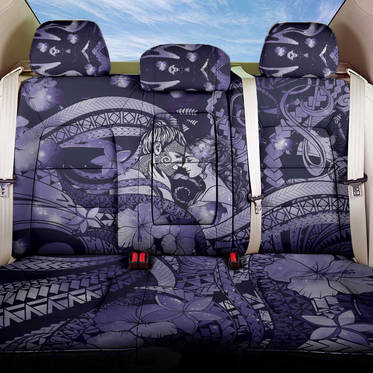 Maori Romantic Valentine Back Car Seat Cover The Hongi Kiss Purple Galaxy