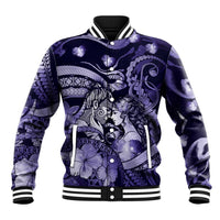 Personalised Maori Romantic Valentine Baseball Jacket The Hongi Kiss Purple Galaxy