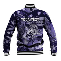 Personalised Maori Romantic Valentine Baseball Jacket The Hongi Kiss Purple Galaxy