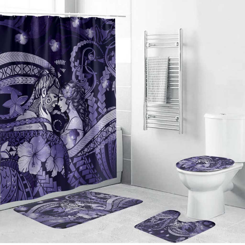 Maori Romantic Valentine Bathroom Set The Hongi Kiss Purple Galaxy