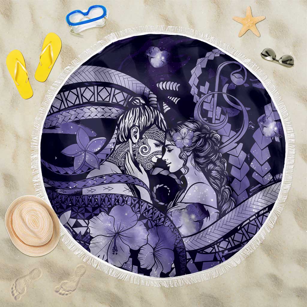 Maori Romantic Valentine Beach Blanket The Hongi Kiss Purple Galaxy