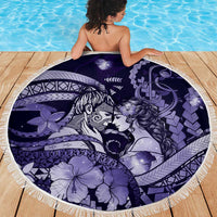 Maori Romantic Valentine Beach Blanket The Hongi Kiss Purple Galaxy