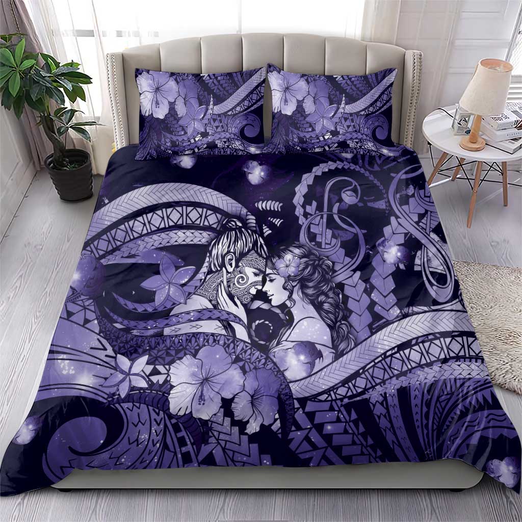 Maori Romantic Valentine Bedding Set The Hongi Kiss Purple Galaxy