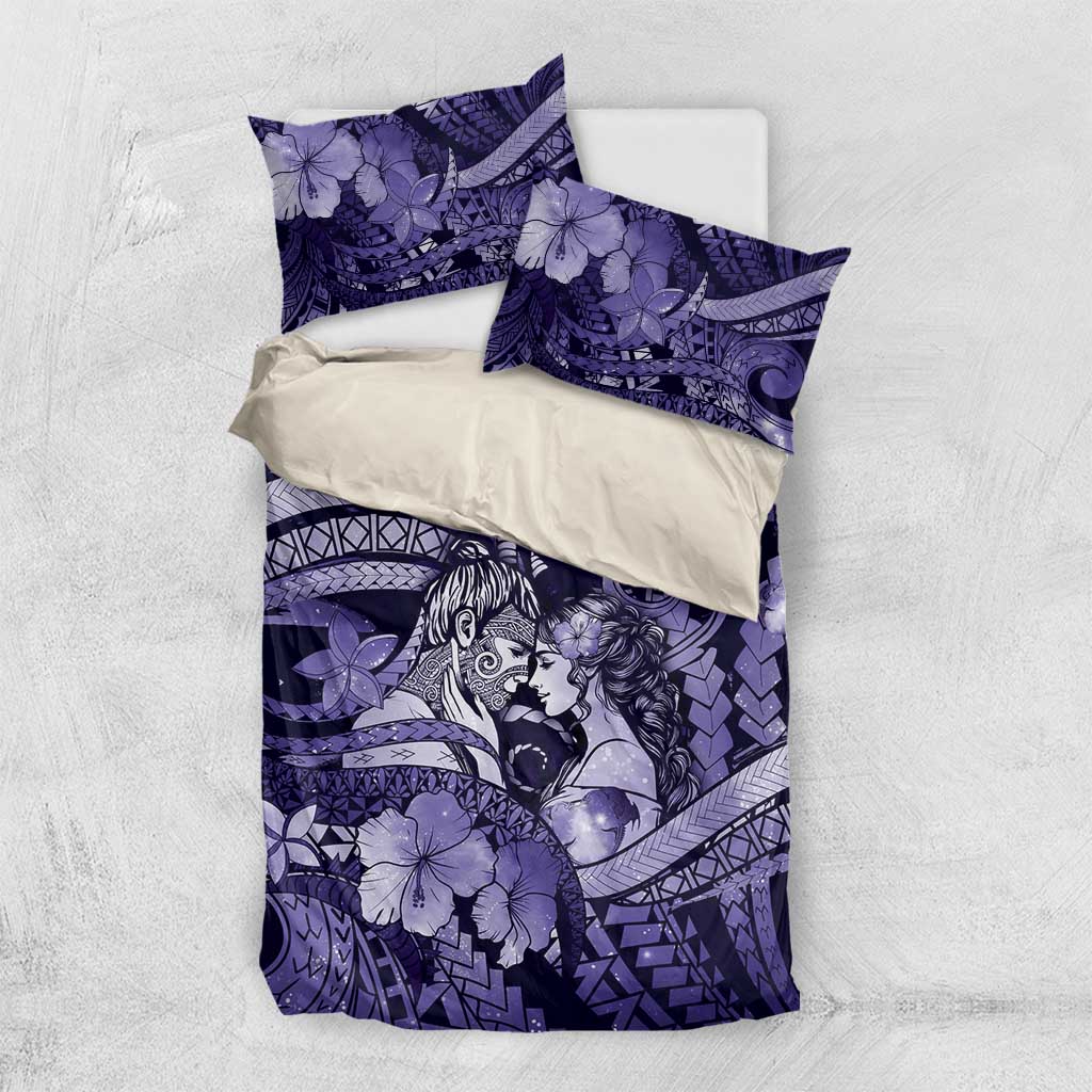 Maori Romantic Valentine Bedding Set The Hongi Kiss Purple Galaxy