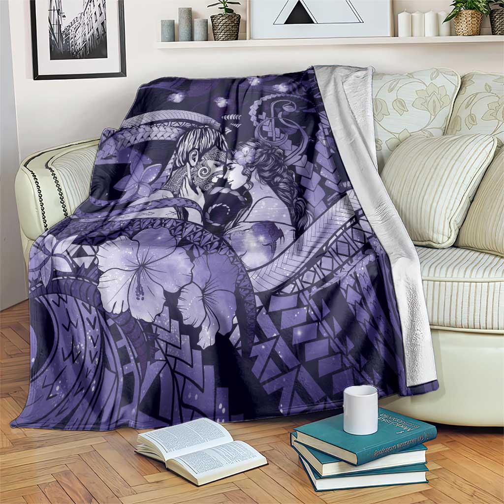 Maori Romantic Valentine Blanket The Hongi Kiss Purple Galaxy