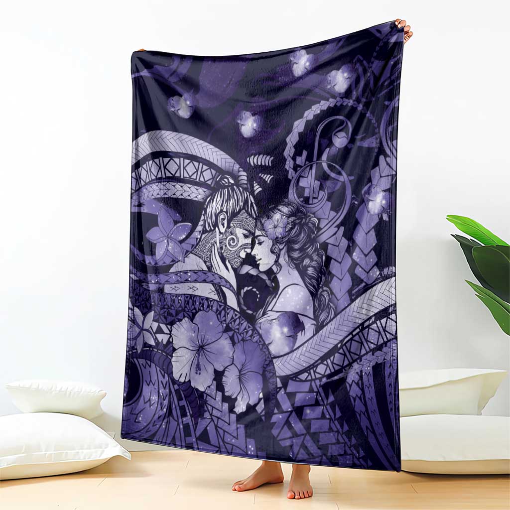 Maori Romantic Valentine Blanket The Hongi Kiss Purple Galaxy