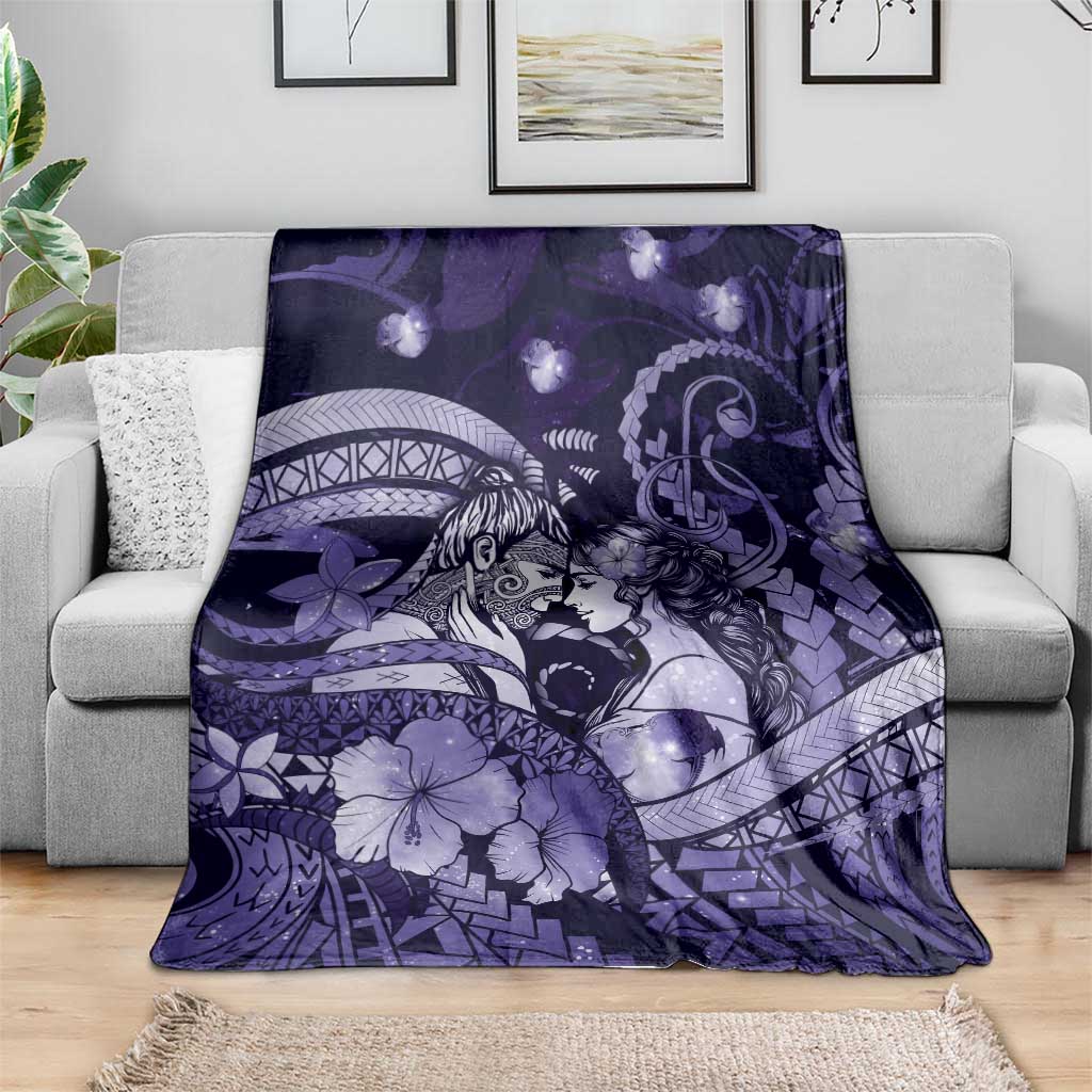 Maori Romantic Valentine Blanket The Hongi Kiss Purple Galaxy