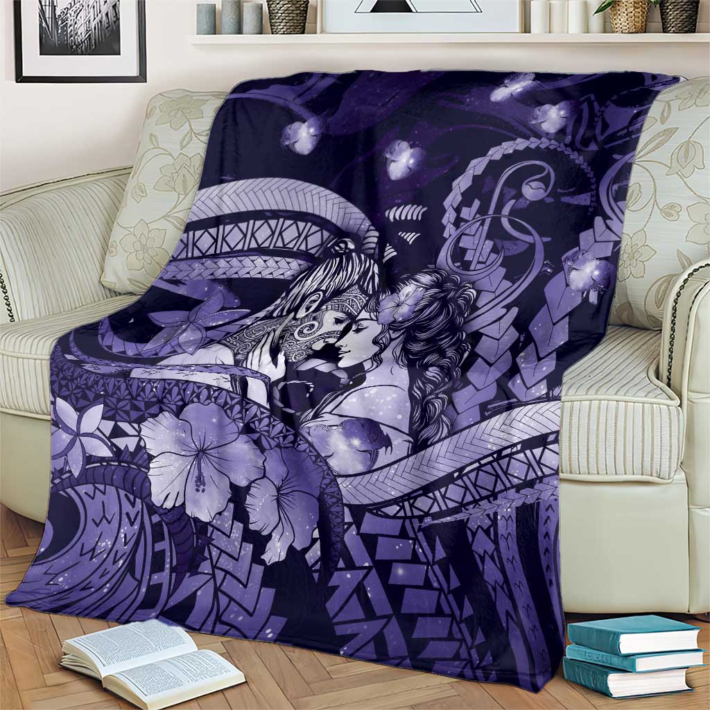 Maori Romantic Valentine Blanket The Hongi Kiss Purple Galaxy