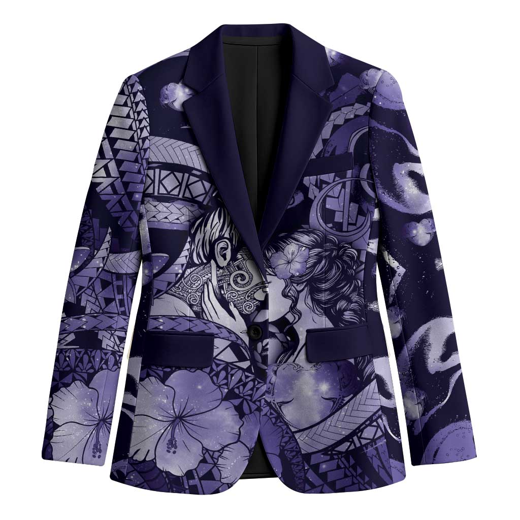 Personalised Maori Romantic Valentine Blazer The Hongi Kiss Purple Galaxy