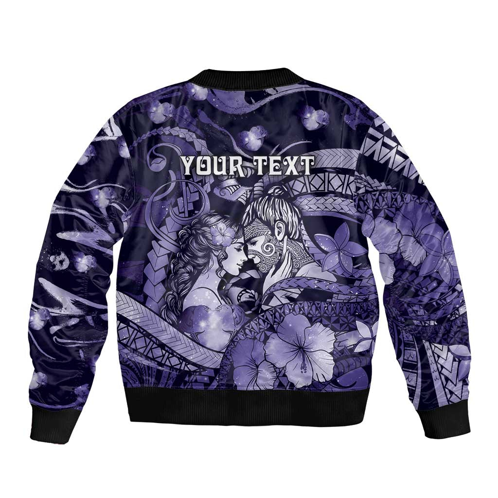 Personalised Maori Romantic Valentine Bomber Jacket The Hongi Kiss Purple Galaxy