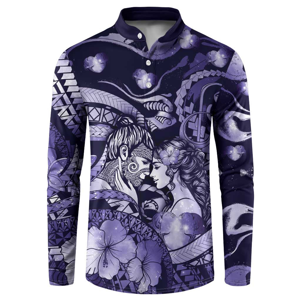 Personalised Maori Romantic Valentine Button Sweatshirt The Hongi Kiss Purple Galaxy