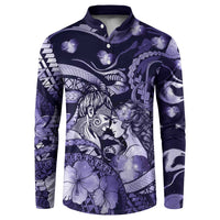 Personalised Maori Romantic Valentine Button Sweatshirt The Hongi Kiss Purple Galaxy