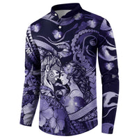 Personalised Maori Romantic Valentine Button Sweatshirt The Hongi Kiss Purple Galaxy