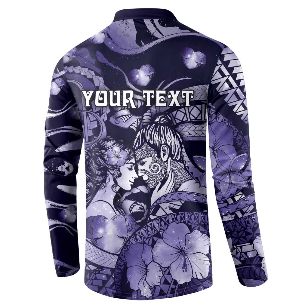 Personalised Maori Romantic Valentine Button Sweatshirt The Hongi Kiss Purple Galaxy
