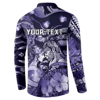 Personalised Maori Romantic Valentine Button Sweatshirt The Hongi Kiss Purple Galaxy