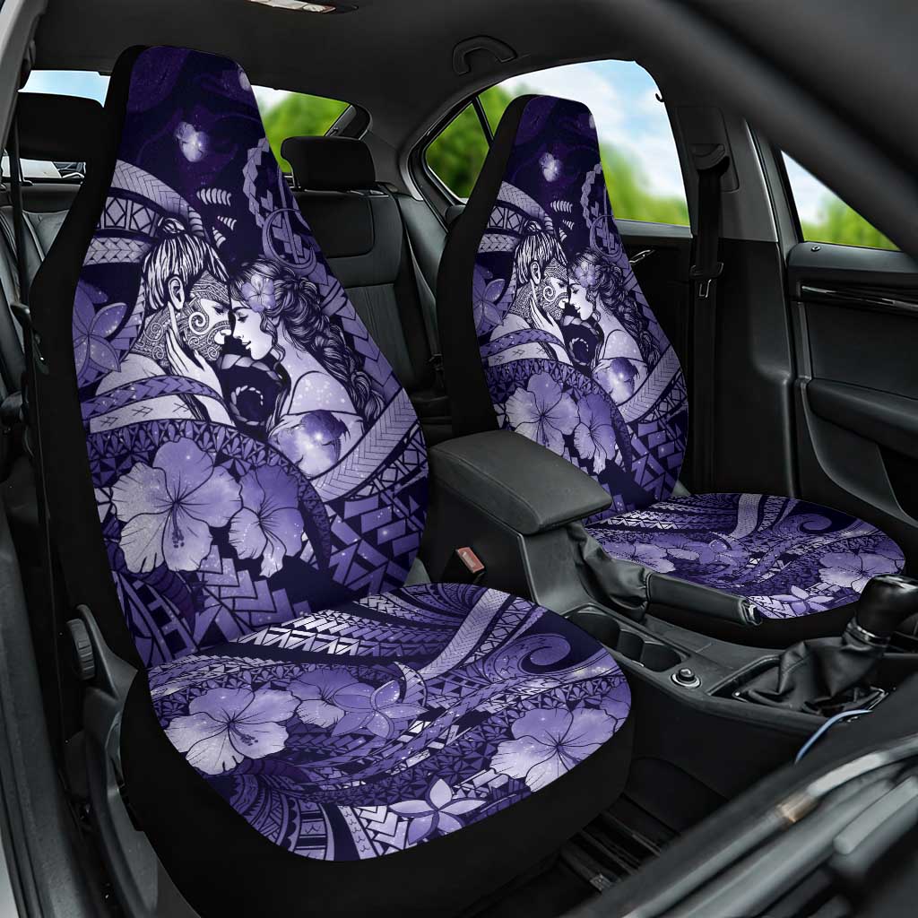 Maori Romantic Valentine Car Seat Cover The Hongi Kiss Purple Galaxy