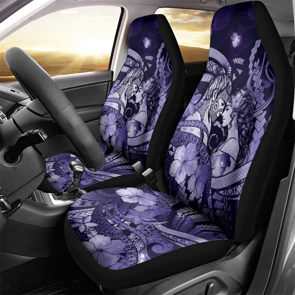 Maori Romantic Valentine Car Seat Cover The Hongi Kiss Purple Galaxy