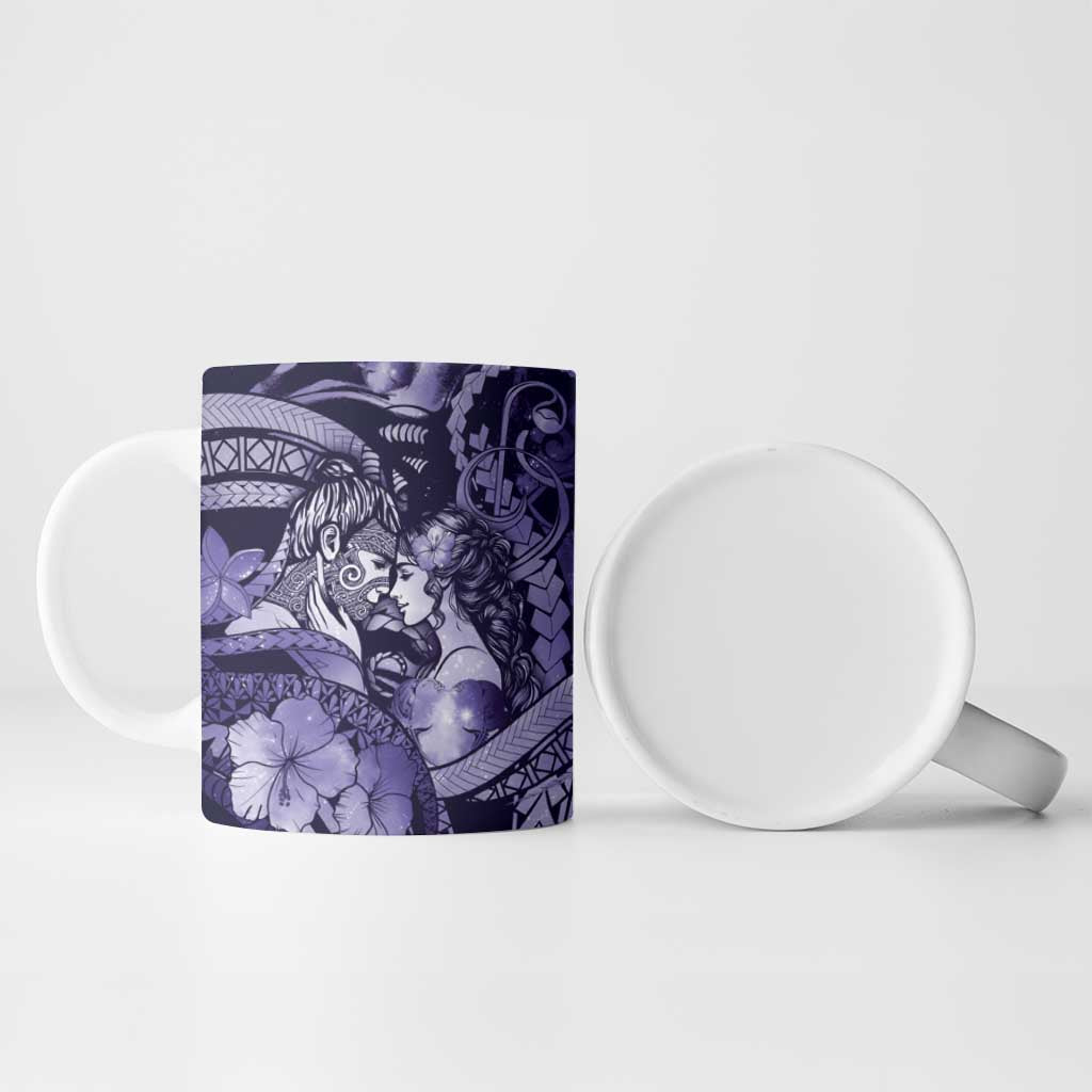 Personalised Maori Romantic Valentine Ceramic Mug The Hongi Kiss Purple Galaxy