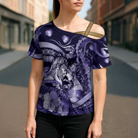Personalised Maori Romantic Valentine Cross Shoulder Shirt The Hongi Kiss Purple Galaxy