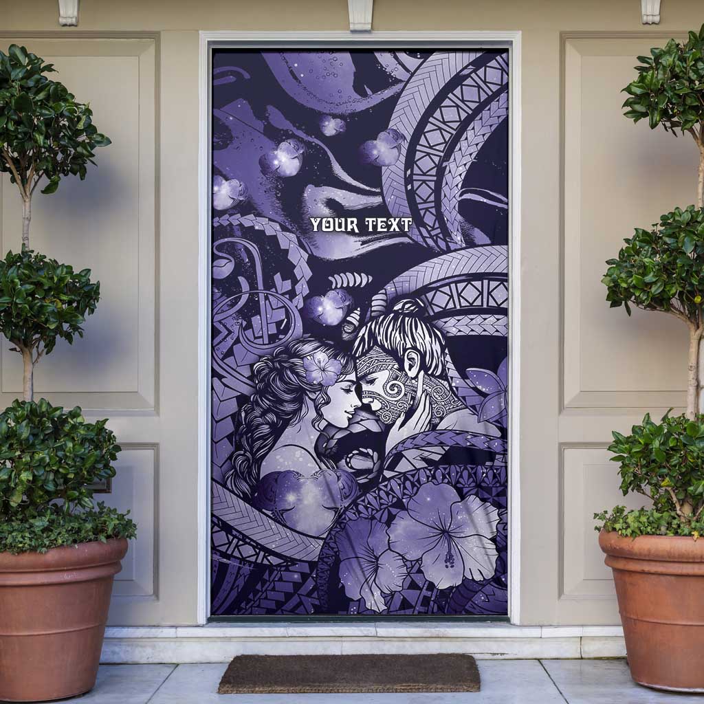 Personalised Maori Romantic Valentine Door Cover The Hongi Kiss Purple Galaxy