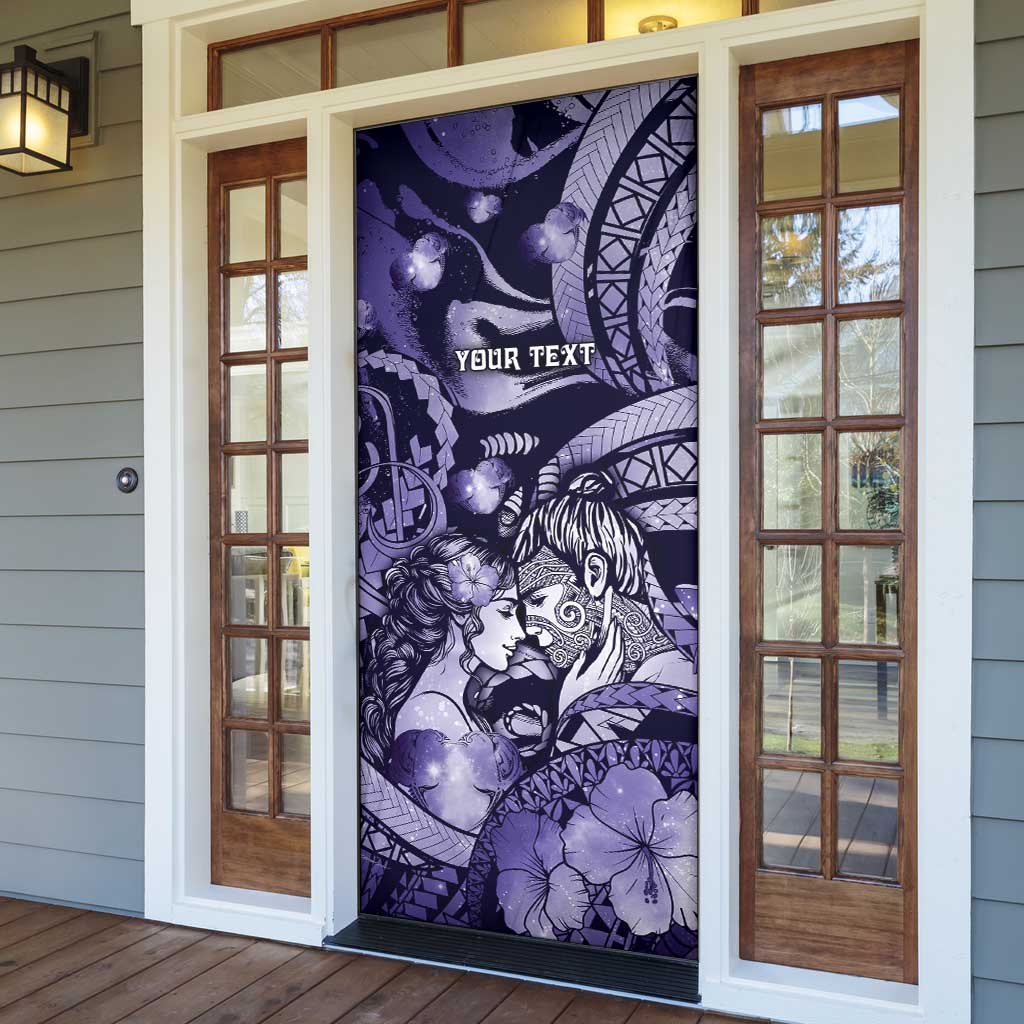 Personalised Maori Romantic Valentine Door Cover The Hongi Kiss Purple Galaxy