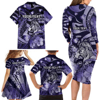 Personalised Maori Romantic Valentine Family Matching Long Sleeve Bodycon Dress and Hawaiian Shirt The Hongi Kiss Purple Galaxy DT05 - Polynesian Pride