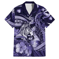 Personalised Maori Romantic Valentine Family Matching Long Sleeve Bodycon Dress and Hawaiian Shirt The Hongi Kiss Purple Galaxy DT05 Dad's Shirt - Short Sleeve Purple - Polynesian Pride