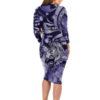 Personalised Maori Romantic Valentine Family Matching Long Sleeve Bodycon Dress and Hawaiian Shirt The Hongi Kiss Purple Galaxy DT05 - Polynesian Pride