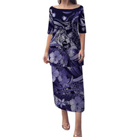Personalised Maori Romantic Valentine Family Matching Puletasi and Hawaiian Shirt The Hongi Kiss Purple Galaxy DT05 Mom's Dress Purple - Polynesian Pride