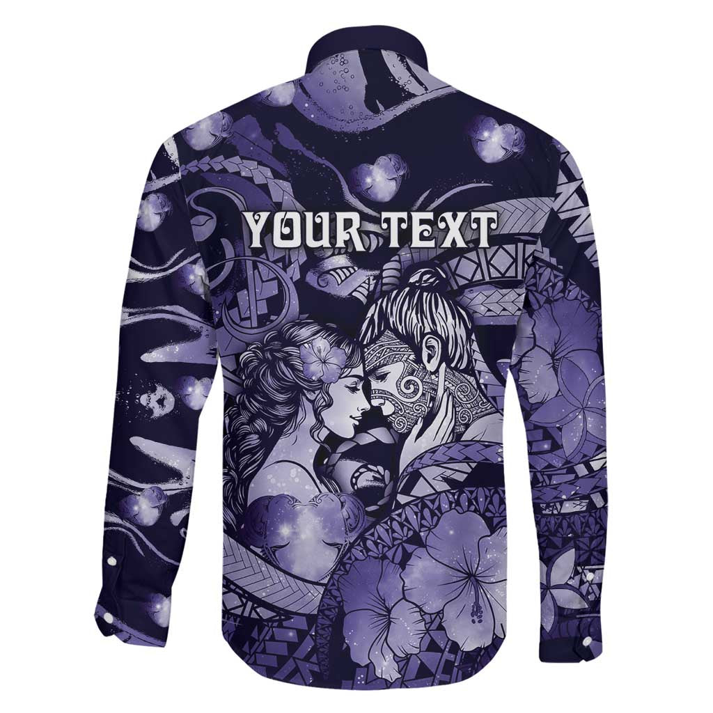 Personalised Maori Romantic Valentine Family Matching Short Sleeve Bodycon Dress and Hawaiian Shirt The Hongi Kiss Purple Galaxy DT05 - Polynesian Pride