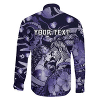 Personalised Maori Romantic Valentine Family Matching Tank Maxi Dress and Hawaiian Shirt The Hongi Kiss Purple Galaxy DT05 - Polynesian Pride