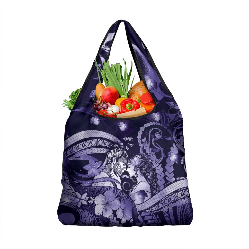 Maori Romantic Valentine Grocery Bag The Hongi Kiss Purple Galaxy