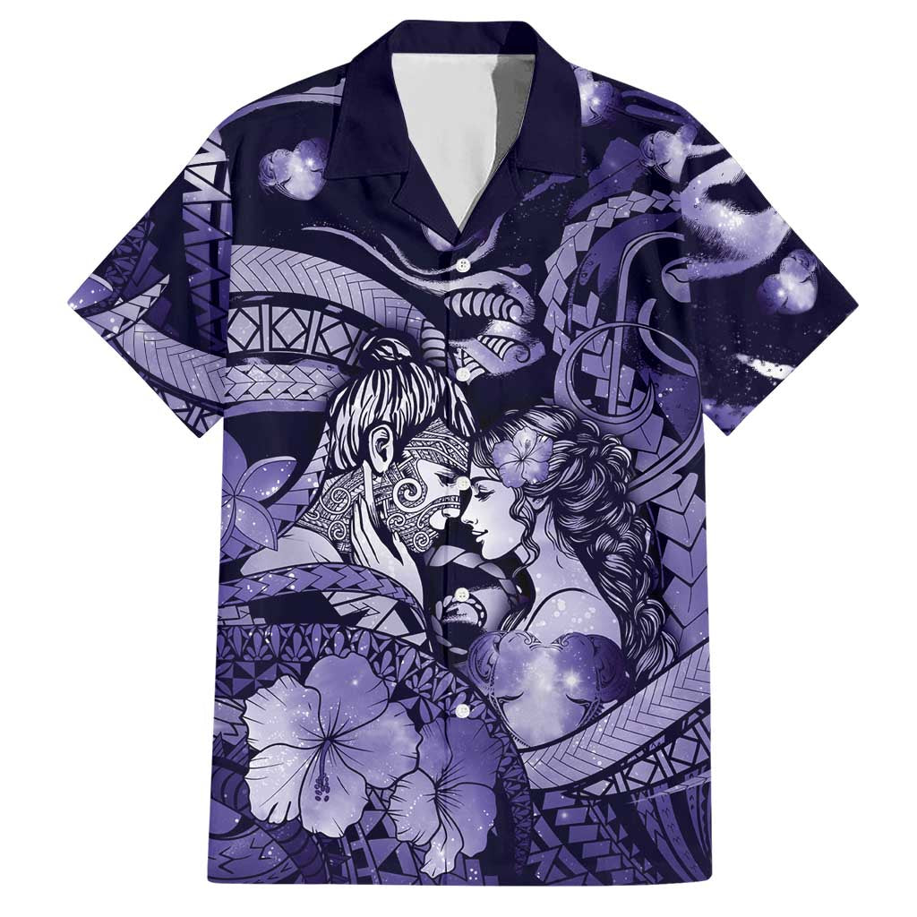Personalised Maori Romantic Valentine Hawaiian Shirt The Hongi Kiss Purple Galaxy DT05 Purple - Polynesian Pride