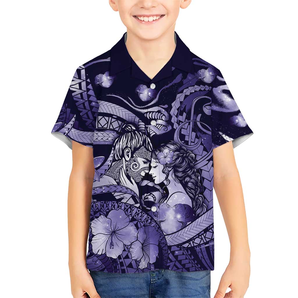 Personalised Maori Romantic Valentine Hawaiian Shirt The Hongi Kiss Purple Galaxy DT05 - Polynesian Pride
