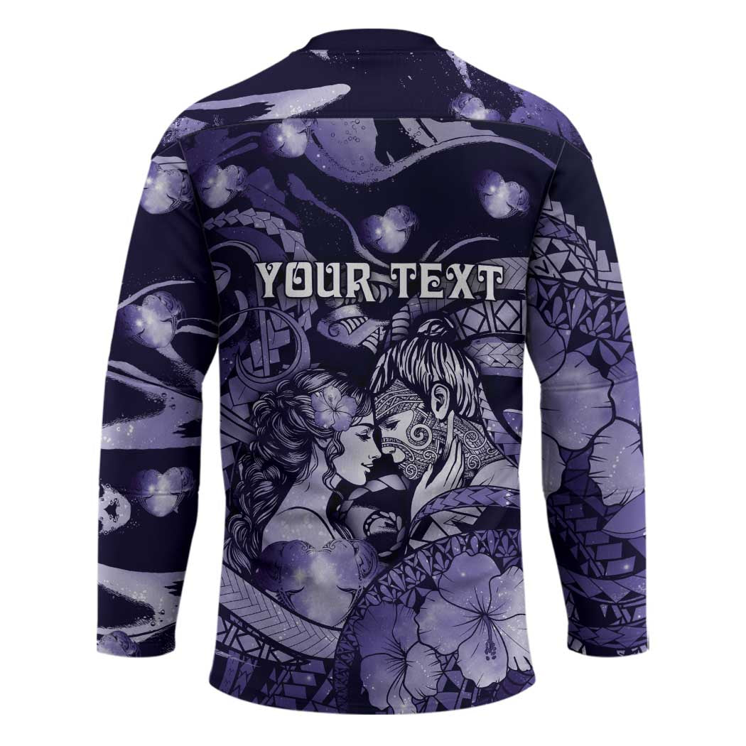 Personalised Maori Romantic Valentine Hockey Jersey The Hongi Kiss Purple Galaxy