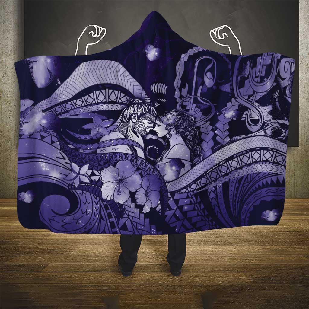 Maori Romantic Valentine Hooded Blanket The Hongi Kiss Purple Galaxy