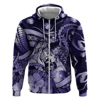Personalised Maori Romantic Valentine Hoodie The Hongi Kiss Purple Galaxy DT05 Zip Hoodie Purple - Polynesian Pride