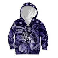 Personalised Maori Romantic Valentine Kid Hoodie The Hongi Kiss Purple Galaxy DT05 Zip Hoodie Purple - Polynesian Pride