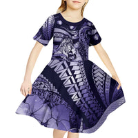 Personalised Maori Romantic Valentine Kid Short Sleeve Dress The Hongi Kiss Purple Galaxy