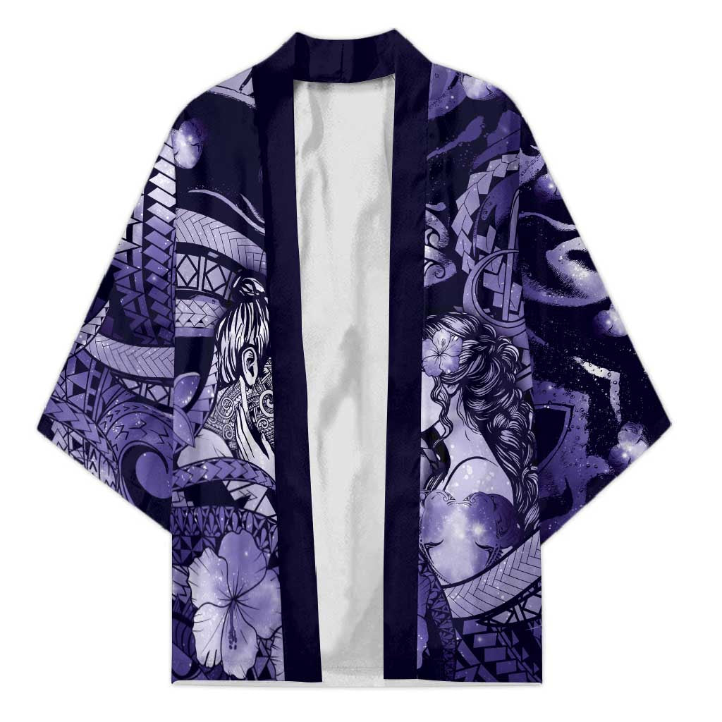 Personalised Maori Romantic Valentine Kimono The Hongi Kiss Purple Galaxy