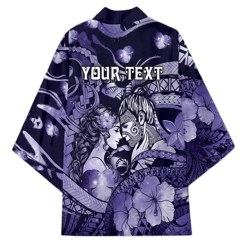 Personalised Maori Romantic Valentine Kimono The Hongi Kiss Purple Galaxy