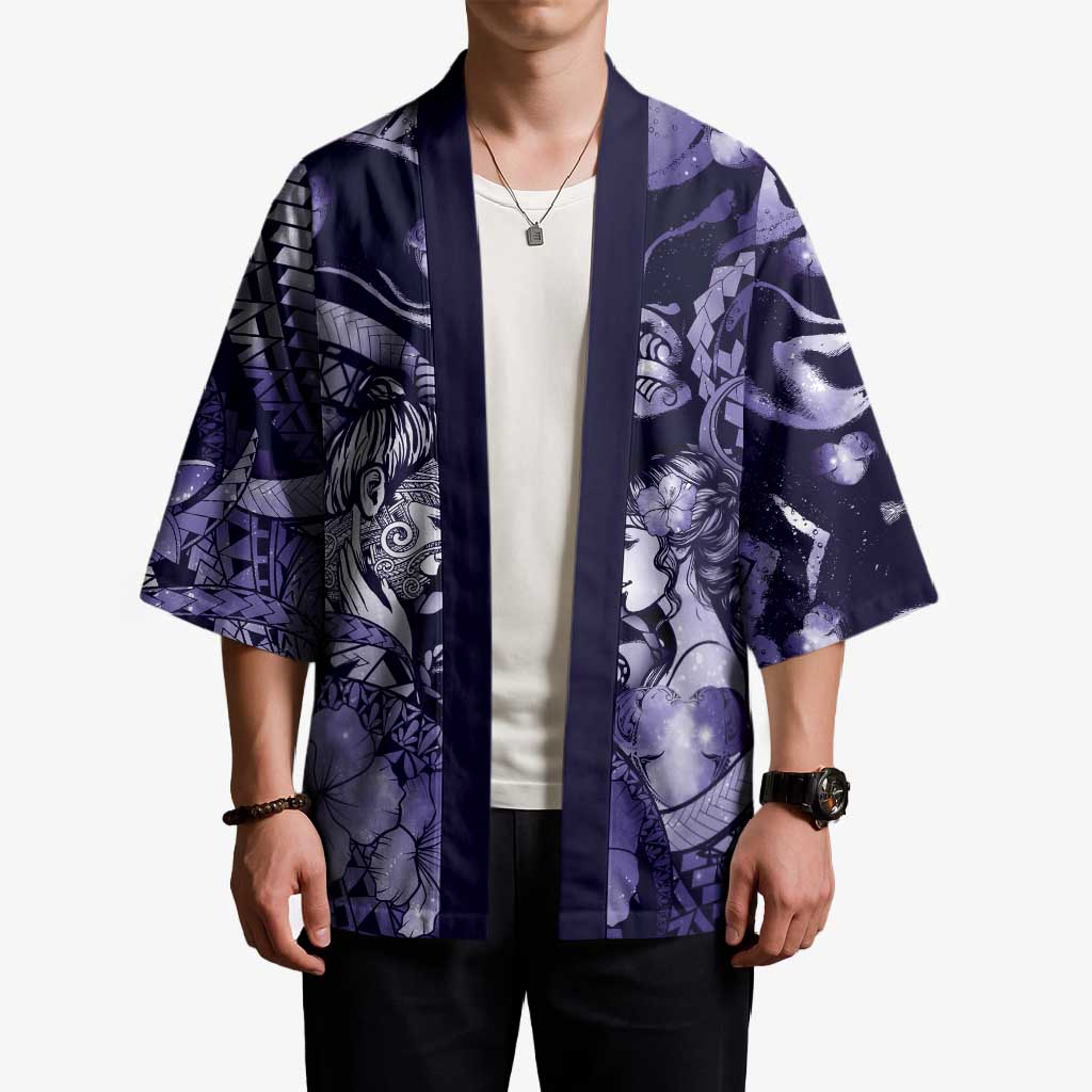 Personalised Maori Romantic Valentine Kimono The Hongi Kiss Purple Galaxy