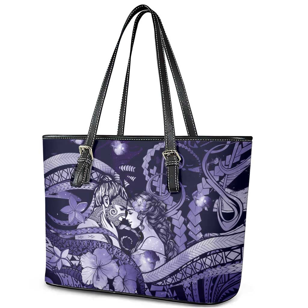 Maori Romantic Valentine Leather Tote Bag The Hongi Kiss Purple Galaxy