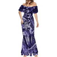 Personalised Maori Romantic Valentine Mermaid Dress The Hongi Kiss Purple Galaxy DT05 - Polynesian Pride